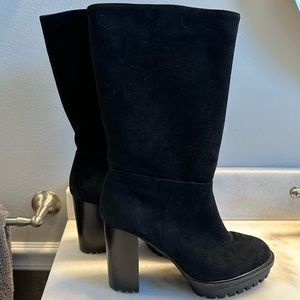 Vince Camuto Eshitana Platform Boot Suede Mid Calf Lugged Sole Heels Black 9.
